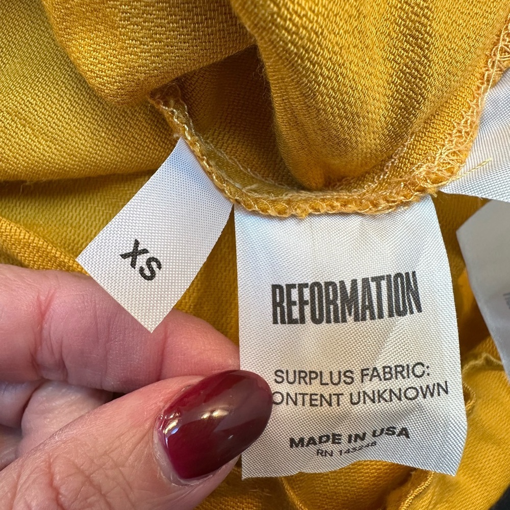Reformation Boho Golden Mustard Classic Off The Shoulders Mini Dress Size XS - Picture 5 of 7